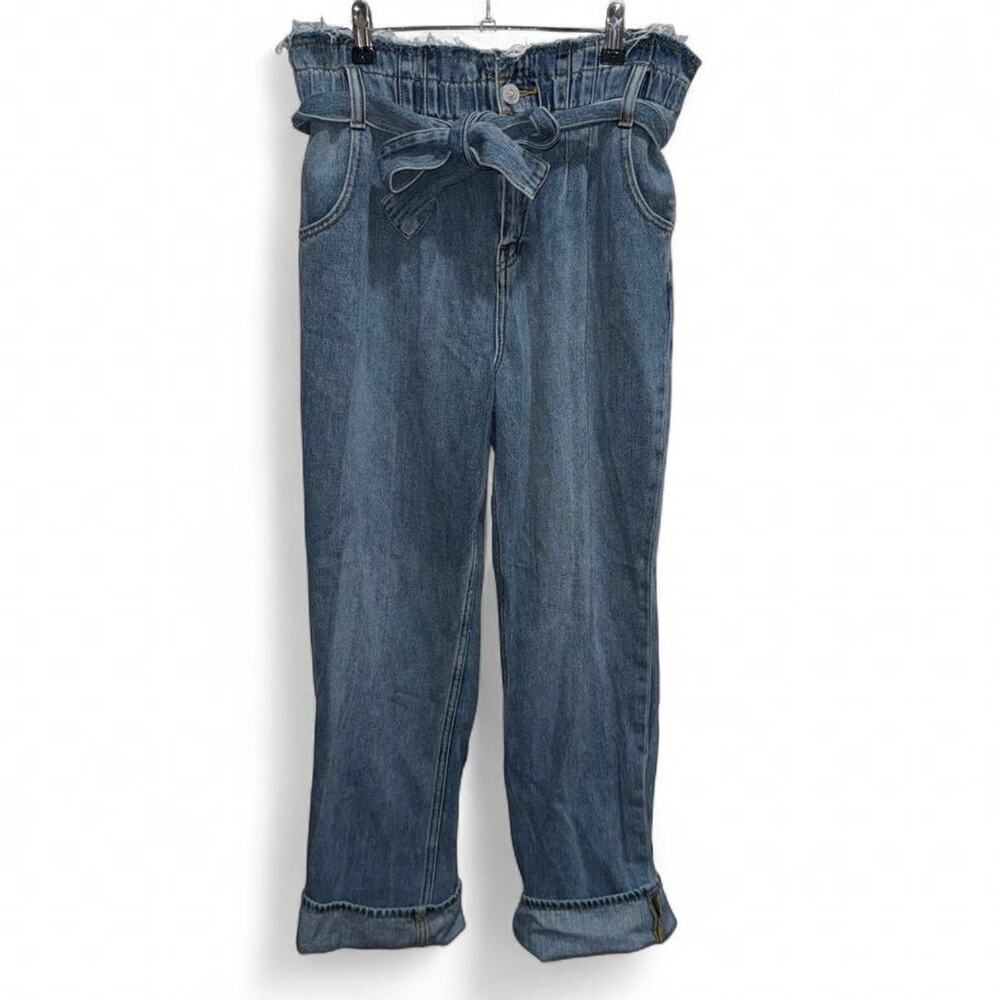 Hudson Los Angeles Blue High Waisted Baggy Straight Jeans Elastic Tie Relaxed 29